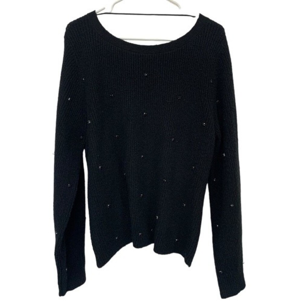 NWT HALOGEN | Black Embellished Sweater Cross Over‎ Panel Back 1